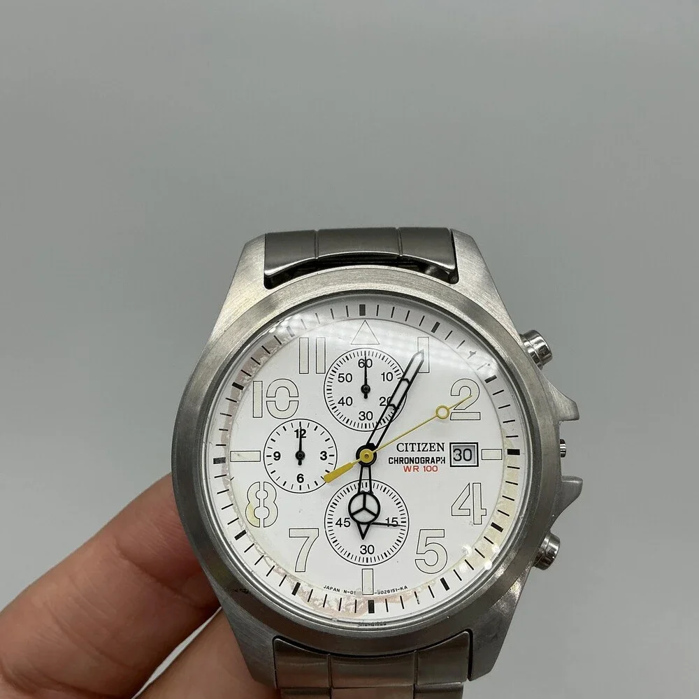 Citizen Chronograph WR100 Mens Watch 40mm Stainless For Parts Not Running